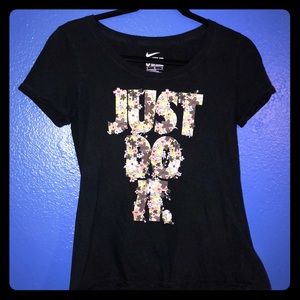 Black “Just Do It” shirt with flower letters
